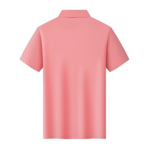 Rear view of pink breathable ice silk polo shirt featuring quick-dry mesh fabric