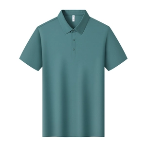 Detailed view of teal ice silk Polo shirt collar with breathable mesh fabric texture
