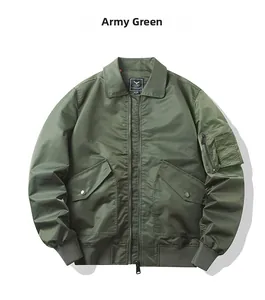 Detail of army green pilot jacket featuring sleeve utility pocket and ribbed cuffs