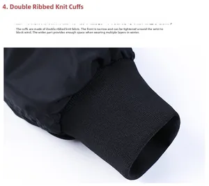 Close-up of windproof ribbed knit cuffs on a black MA1 flight jacket for men