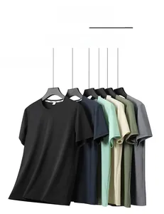 Close-up of six-color ice silk modal t-shirt collection with breathable mesh fabric texture