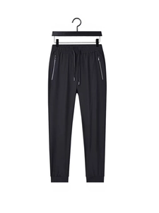 Men's Ice Satin Casual Joggers High Elastic Nylon Pants Drawstring Elastic Waist Zipper Pockets For Sports Daily Wear