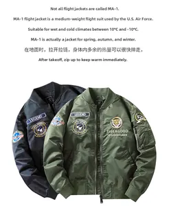 Detail of MA-1 bomber jacket sleeve with utility pocket and military style eagle patches