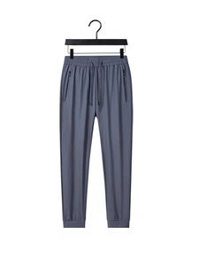 Men's dark gray ice silk joggers with drawstring waist and zipper pockets for sports