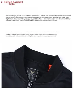Detail of MA-1 bomber jacket with knitted collar, metal zipper and orange lining