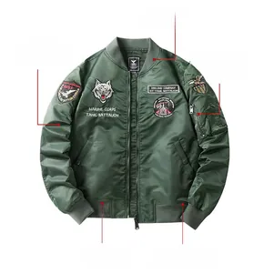 Detail of high-density nylon fabric and heavy-duty metal zipper on a green bomber jacket