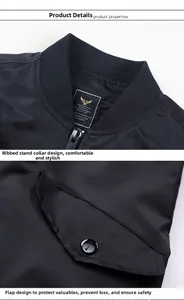 Détails du col côtelé avec étiquette militaire et poche à bouton-pression sur veste noire