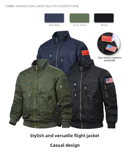 Detail of MA1 flight jacket with removable velcro patches and tactical sleeve pocket