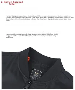 Vue détaillée du col bord-côte de la veste bomber MA-1 avec doublure orange et logo aigle doré