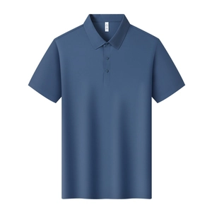 Close-up of fog blue seamless ice silk polo shirt featuring collar and three-button detail