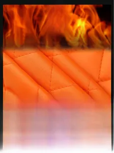 Detail of orange diamond-quilted lining for pilot jacket with 360-degree heat locking