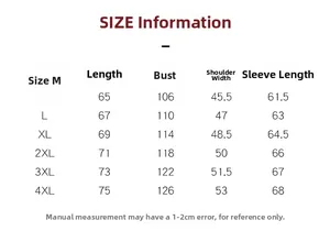 Size chart for MA1 pilot jacket featuring measurements from M to 4XL in centimeters