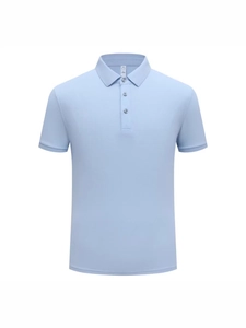 Men's light blue mercerized cotton polo shirt with short sleeves and ribbed collar