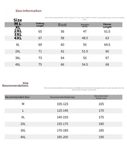 Size information and guide for MA1 bomber jacket with height and weight recommendations