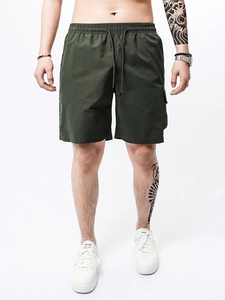 Men's Cargo Shorts Quick Dry Polyester Loose Fit Drawstring Elastic Waist Casual Knee Length Sporty Summer Trendy Pants