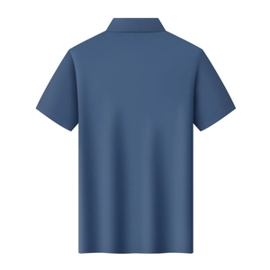Rear view of deep blue seamless ice silk polo shirt showing fine fabric texture and cut