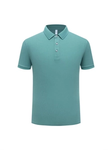 Men's teal mercerized cotton polo shirt with ribbed short sleeves and classic collar