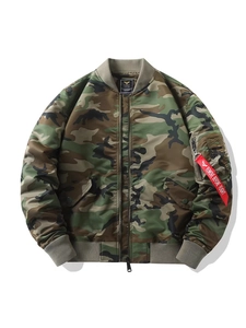 Men MA-1 Bomber Jacket Flight Nylon Jungle Camouflage Windproof Water Resistant Padded Warmth Military Casual Outerwear Coat Ribbed Trim Utility Pocket Zip Up Baseball Uniform