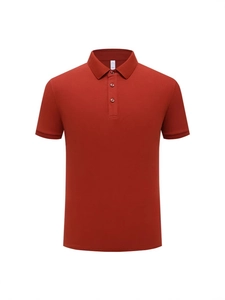 Deep red short-sleeved men's polo shirt in mercerized piqué cotton with classic fold-over collar