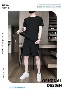 Ice silk men's summer sports set featuring breathable short-sleeved t-shirt and shorts