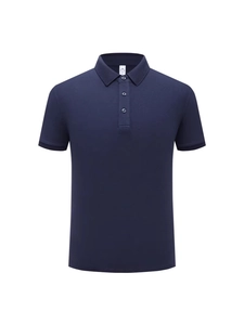 Classic navy blue men's mercerized cotton polo shirt with 7A antibacterial treatment