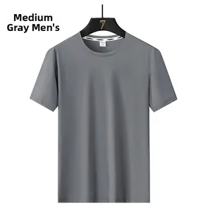 Detail of medium grey ice silk modal t-shirt showing breathable mesh fabric texture
