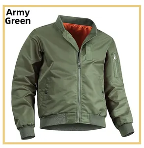 Army green bomber jacket detail showing ribbed cuffs and vibrant orange inner lining