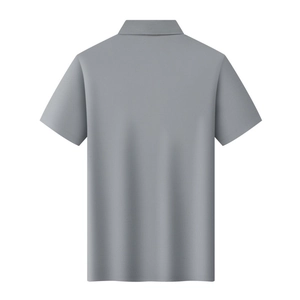 Detail view of grey ice silk polo shirt back showing breathable mesh fabric texture