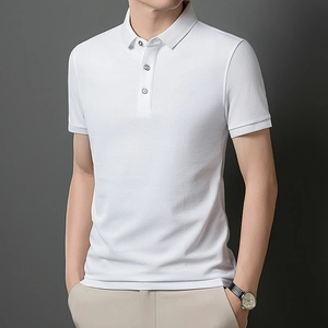 Slim fit men's white short sleeve Polo shirt in breathable mercerized pique cotton fabric