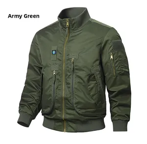 Detailed view of military green flight jacket with ribbed cuffs and tactical arm pocket