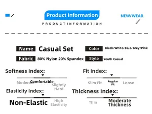 Size chart showing 80% nylon and 20% spandex fabric composition for men athletic sets