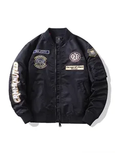 Men Heavy Embroidery Dragon MA-1 Bomber Jacket Vintage Flight Jacket With Ribbed Cuffs Windproof Nylon Outerwear For Men