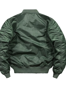 Blouson aviateur MA-1 vert olive pour homme avec manches plissées et finitions côtelées