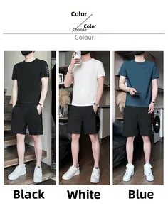 Detailed comparison of men's ice silk quick-dry sports sets in black, white and blue