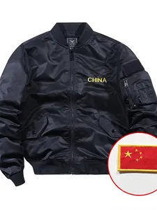 Blouson aviateur noir MA-1 avec broderie jaune China et poche tactique sur la manche
