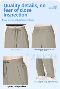 Détails du pantalon d'été pour hommes avec taille élastique, aérations laser et poches zippées