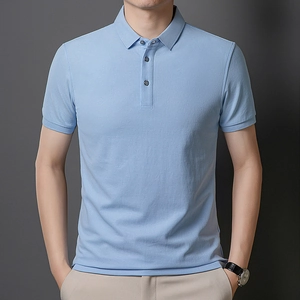 Men's slim-fit short sleeve light blue polo shirt made of high-quality mercerized cotton