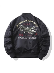 Blouson aviateur noir pour homme avec broderie vintage de bombardier au dos