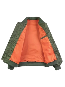 Classic green MA-1 bomber jacket featuring vibrant orange lining and ribbed cuffs