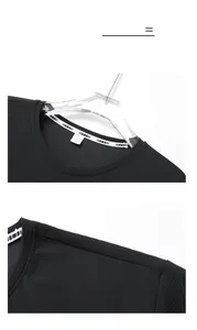 Close-up of black breathable ice silk modal t-shirt collar with honeycomb texture