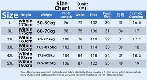 Tableau des tailles détaillé pour pantalons en soie glacée homme du L au 5XL