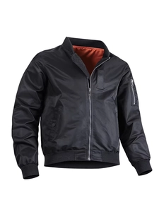 Classic men black bomber jacket with orange lining and tactical zip pockets