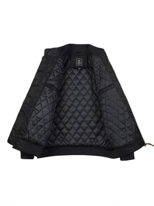 Men's black MA1 pilot bomber jacket with warm quilted lining and windproof ribbed cuffs