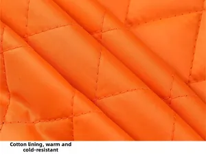 Close-up of bright orange quilted lining with diamond pattern for thermal insulation