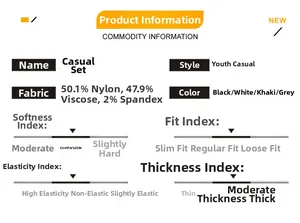 Detailed fabric composition and specification chart for men's ice silk casual summer set