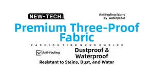 Technical chart showing stain-resistant, dust-proof, and waterproof fabric for men's pants