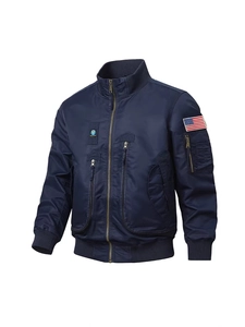 Men's dark blue MA-1 flight pilot tactical bomber jacket with functional pockets