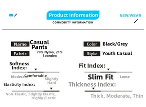 Infographic showing high elasticity and 79% nylon material of these men's ice silk casual pants