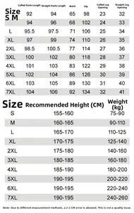 Size chart for ice silk pants from S to 7XL with detailed waist and length measurements