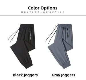 Detail view of elastic waist and drawstring on breathable black and grey joggers